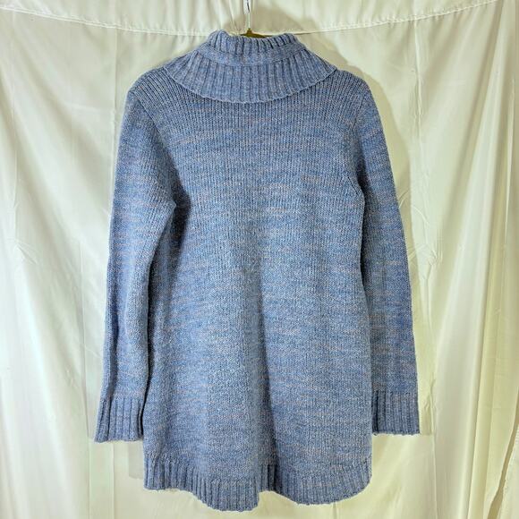 *BLUE**Soft Surroundings Wool-Blend Tunic Sweater — Shawl Neck, Pockets, Small - Picture 3 of 7